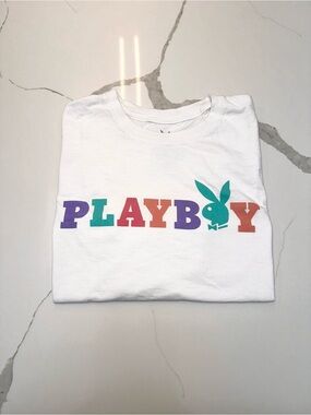 PLAYBOY White Tee with Multicolor Logo